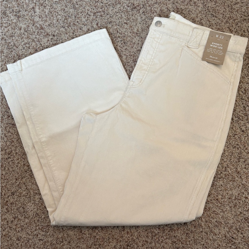 NWT! Madewell Off-White Emmett Wide-Leg Corduroy Pants